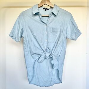 Theory short sleeve tie front button down top